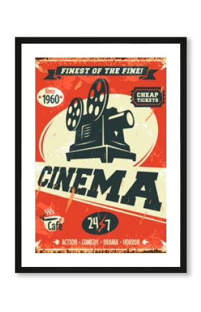 Grunge retro cinema poster. Vector illustration.