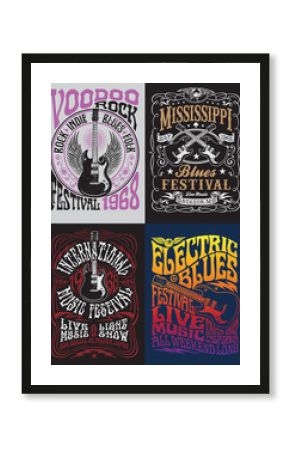 Vintage Rock Poster T-shirt Design Set