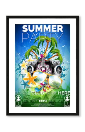 Vector Summer Beach Party Flyer Design with speakers