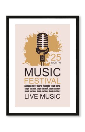Vector banner with a microphone, the words festival of live music and place for text on a grunge background in retro style