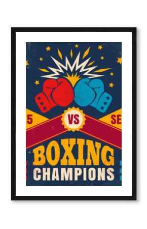 Vector vintage poster for a boxing with two gloves