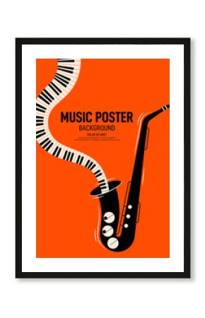 Music poster design template background decorative with saxophone and piano keyboard