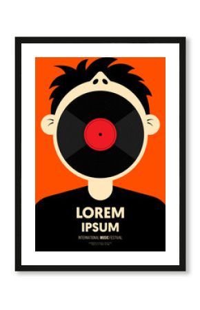 Music poster design template background with vinyl record vintage retro style