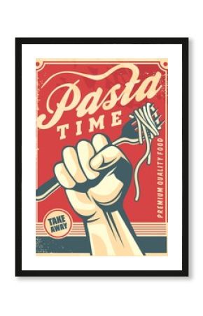 Pasta design poster in retro style. Vector vintage flyer for Italian food restaurant.