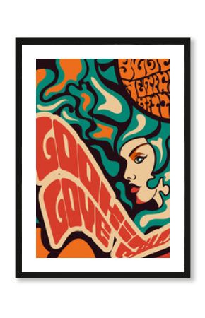 Looking Love me vintage style poster girl in a bold vibrant retro style design, colored vector illustration
