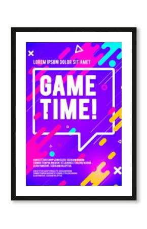 Vector Illustration Game Time Player Poster. Colorful Flyer About Gaming