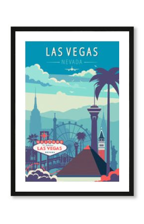 las vegas city landmarks retro vector illustration, usa
