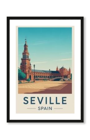 Vintage Travel Poster of Plaza de España in Seville, Spain