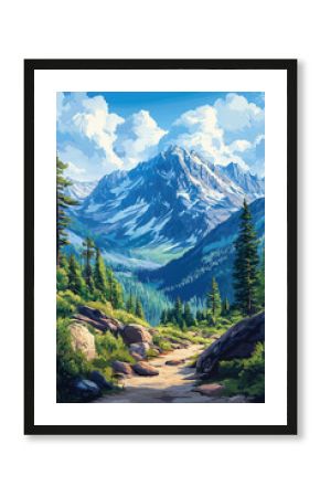 Rocky mountain national park travel poster illustration