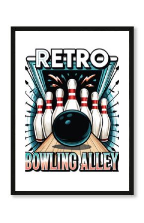 Retro bowling alley poster featuring a bowling ball in the shape of the mathematical symbol 'pi'.