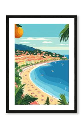 Retro Travel Poster: Nice, France French Riviera Vintage Summer Beach Scene