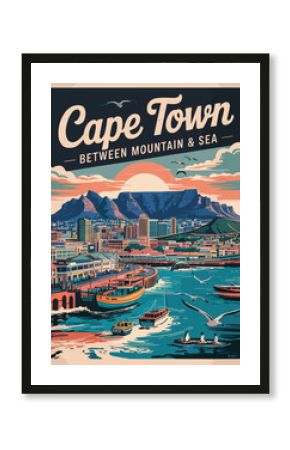 Cape Town, South Africa travel destination poster in retro style. Vector art illustration