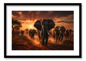 big african elephants in the sunset, big five wildlife safari
