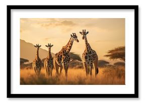 two giraffe standing in the savannah in the wild.