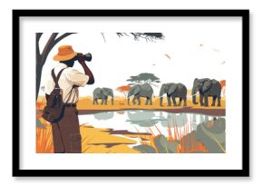 park ranger watching elephant herd