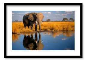African Elephant Drinking from a Waterhole