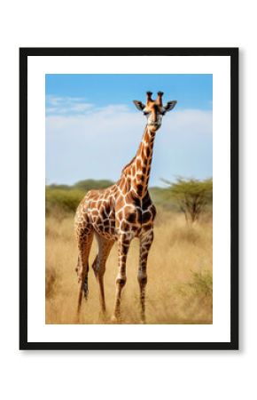 giraffe in the wild. looks at the camera.