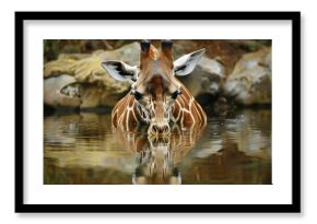 Southern giraffe drinking water