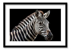 Striped Beauty Zebra Portrait Against a Dark Background, digital art, black and white, animal photography, zebra, stripes, wildlife