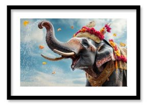 An elephant is spraying water on itself