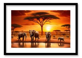 Wildlife Gathering at Watering Hole