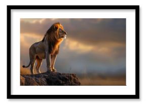 Wildlife Africa. Majestic Lion Standing Proudly on Hill in Natural Habitat