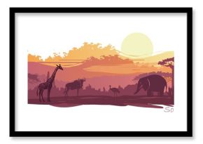 African landscape with wild animals