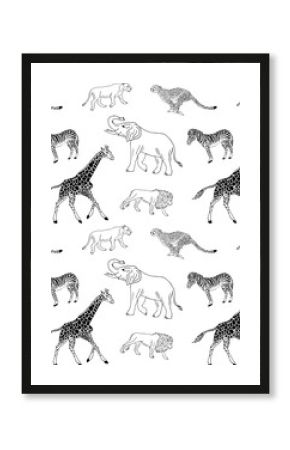 Vector seamless pattern of hand drawn doodle sketch african animals isolated on white background 