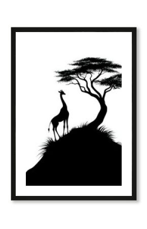 africa animal silhouette , black and white illustration isolated on white background