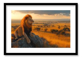 Majestic lion sunset savanna