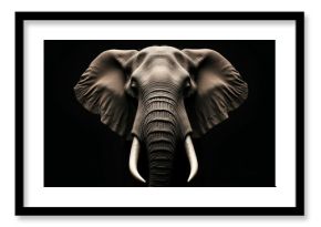 Majestic Elephant Front Portrait Against Black