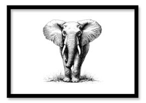 Elephant Standing Still, Hand-drawn Illustration, Old Engraving Style, Black Sketch Effect, Vintage Safari Art, Rustic Wildlife Print, Nature Wall Decor, jungle animal illustration
