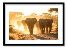 A Parade of Elephants Taking an Evening Walk Together