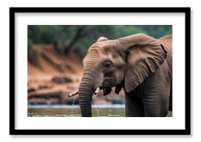 Close-up of a male elephant drinking water