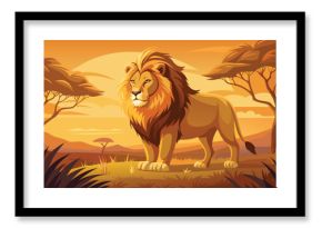 Majestic lion standing proudly in the african savannah at sunset