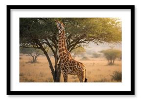 A Tall Giraffe Eating Leaves from a Tree