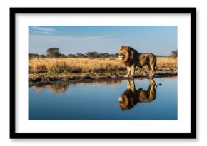 Majestic Lion Reflection in a Still Water