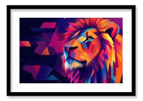 Majestic Lion in Vibrant Geometric Style, abstract, colorful, colorful lion, geometric lion, abstract lion