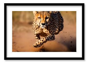Cheetah Running Fast Through Dust