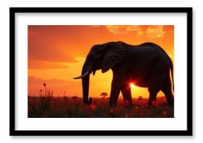 Large elephant silhouette against sunset, cloud, animal, safari