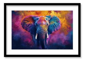 Vibrant Colorful Elephant Artistic Painting Digital Art Print Abstract Wildlife Animal Portrait Majestic Powerful Nature Theme Decorative Image for   