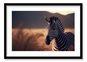 zebra in the savannah, photography of a zebra in africa. Generative AI