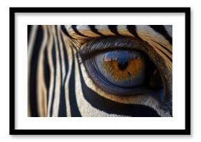 closeup of an eye of a zebra. banner. Generative AI