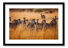 Flock of zebras in a grassland ai, ai generative, illustration