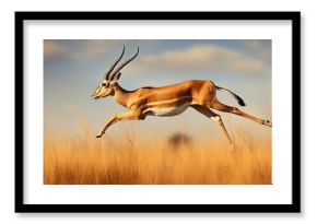  an antelope running through a field of tall grass.  generative ai