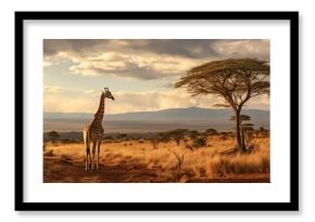 Giraffe in a wildlife safari in a jungle in kenya, africa