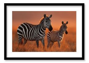 Two Zebras at Sunset