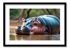 Wild African hippopotamus roaming in the reserve