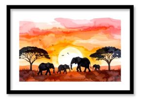 Elephant Family Sunset Savannah.
