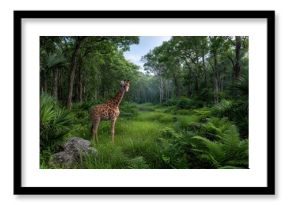 Giraffe in a lush forest